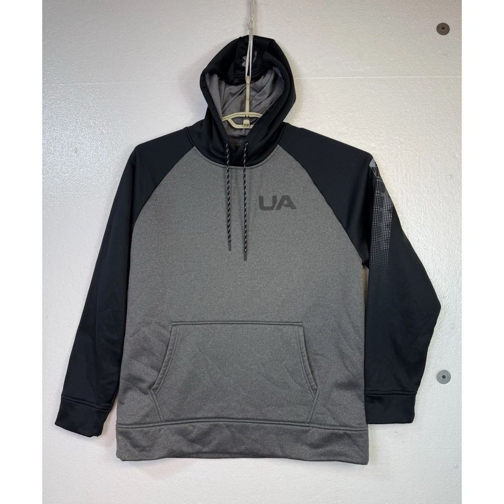 Under Armour Coldgear Hoodie Mens Sz L Gray Black Pullover UA‎ Storm Activewear